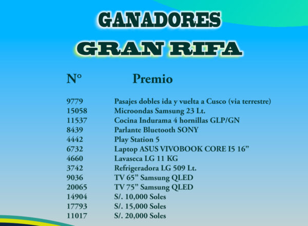 Ganadores – GRAN RIFA – Fiesta Familiar